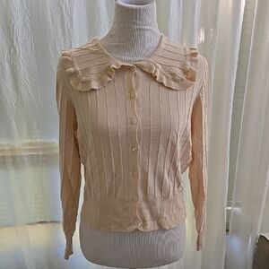 Cream Ruffled Collar Cardigan